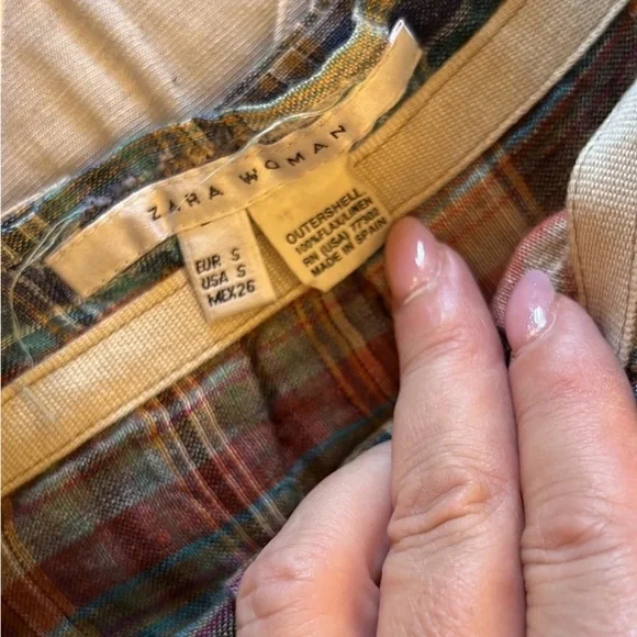 Vintage Y2K Zara Colorful Checkered A-Line midi linen Skirt - Picture 4 of 9